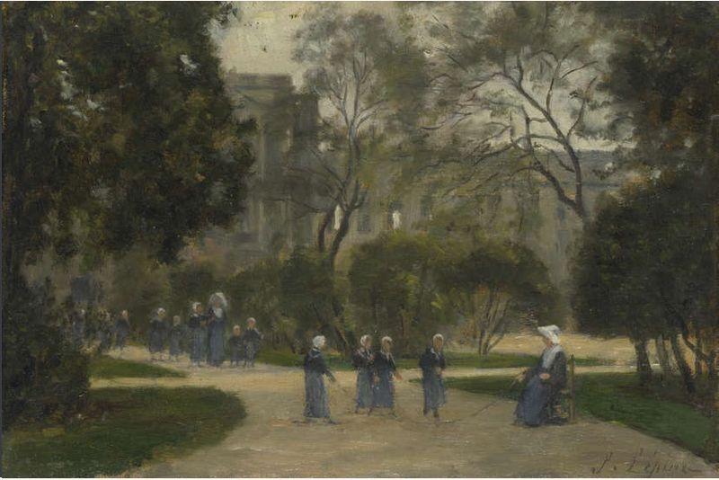Stanislas lepine Nuns and Schoolgirls in the Tuileries Gardens oil painting image